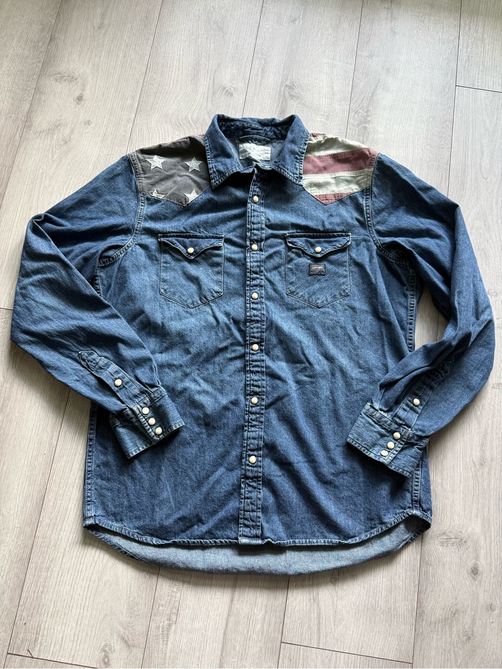 Denim & Supply Ralph Lauren Pearl Snap Button Down Shirt Mens Large Chambray USA